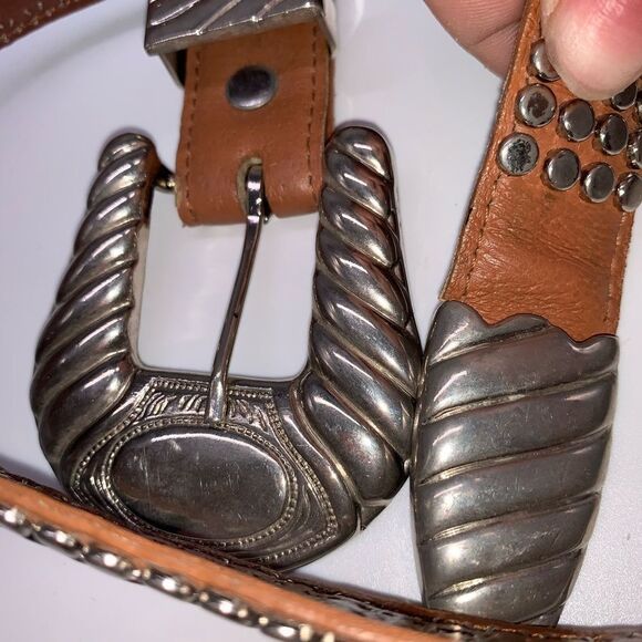 Genuine Leather Western Boho Studded Belt W Buckle - Picture 3 of 6